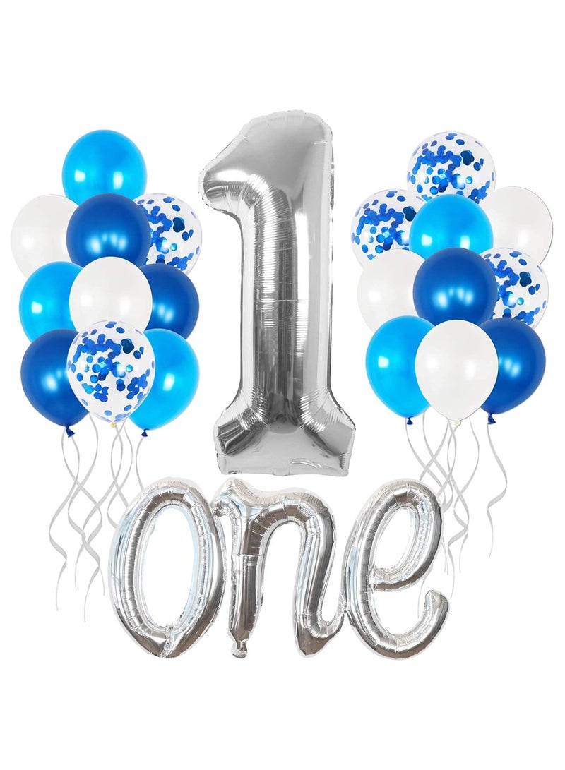 KATCHON Silver Number 1 and One Balloon with Latex Balloons Pack of 22 for First Birthday Decoration - Image 1
